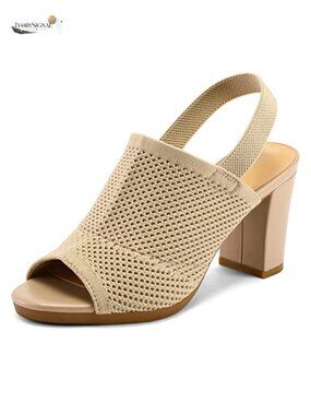 Knit Chunky Block Heel Slingback Open Toe Heeled Sandals - 3.3 Inch Heels